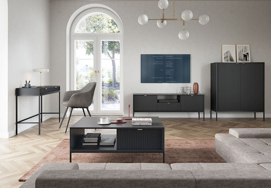 Central Rectangular Coffee Table Nova Wooden with Drawers Grey 104x68x46cm