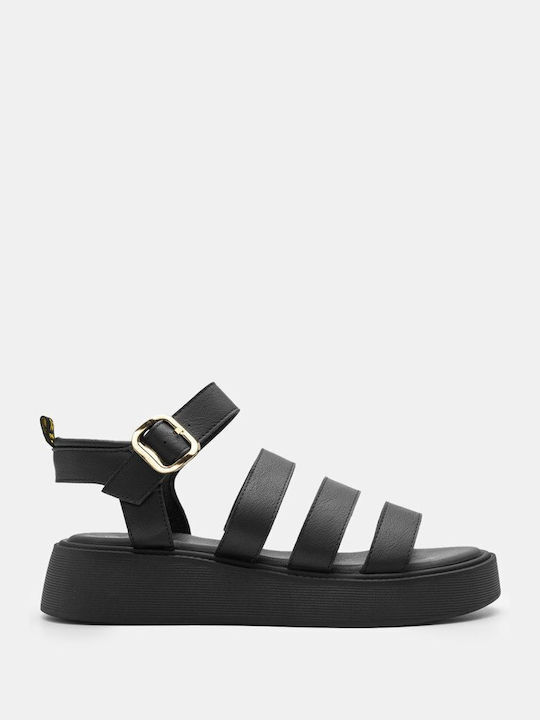 Siamoshoes Women's Flat Sandals Flatforms in Black Color