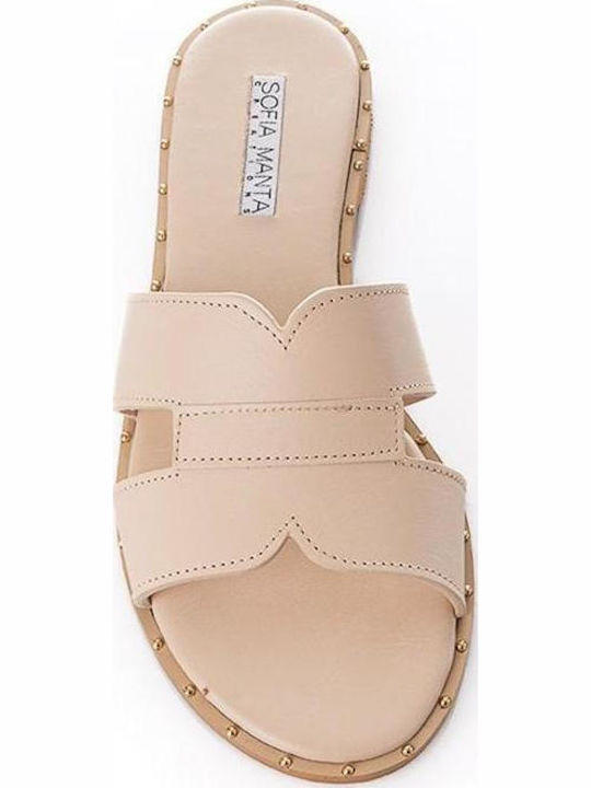 Leder Flache Sandalen für Damen in Ecru Farbe