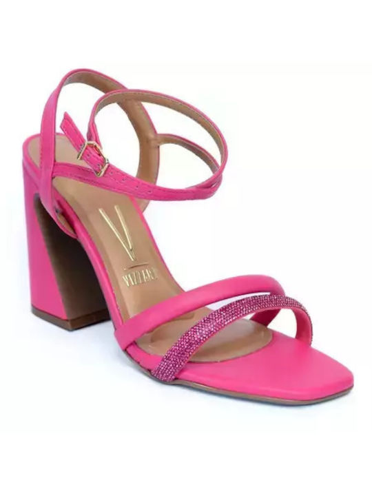 Vizzano Synthetic Leather Women's Sandals with Strass & Ankle Strap Pink with Chunky High Heel