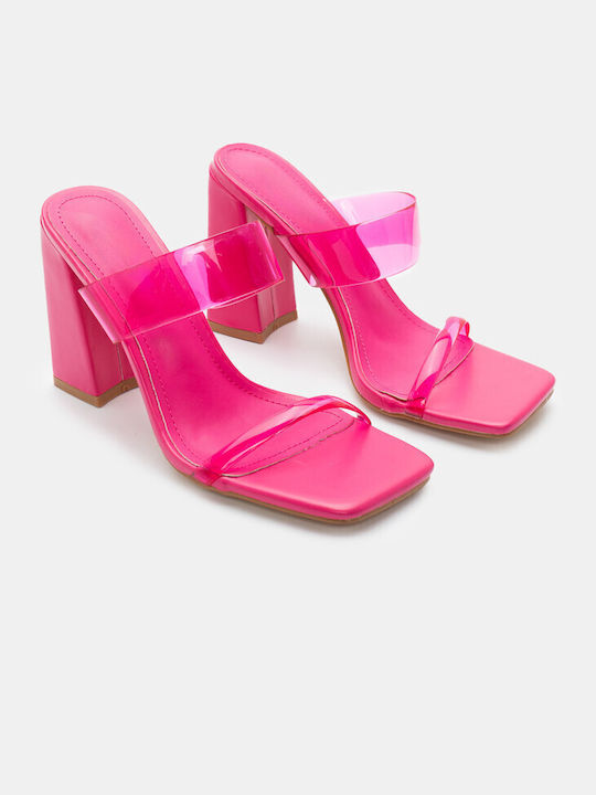 Luigi Synthetic Leather Women's Sandals Transparent Fuchsia with High Heel