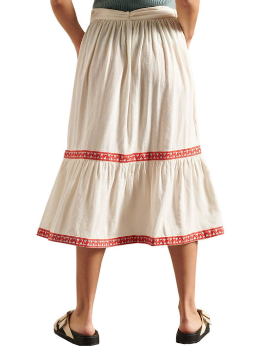 Superdry Linen Midi Skirt in Ecru color