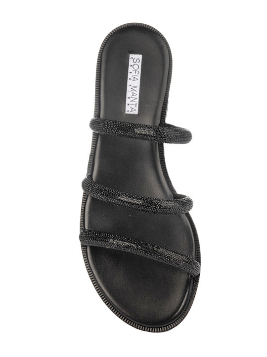 Leder Flache Sandalen für Damen in Schwarz Farbe