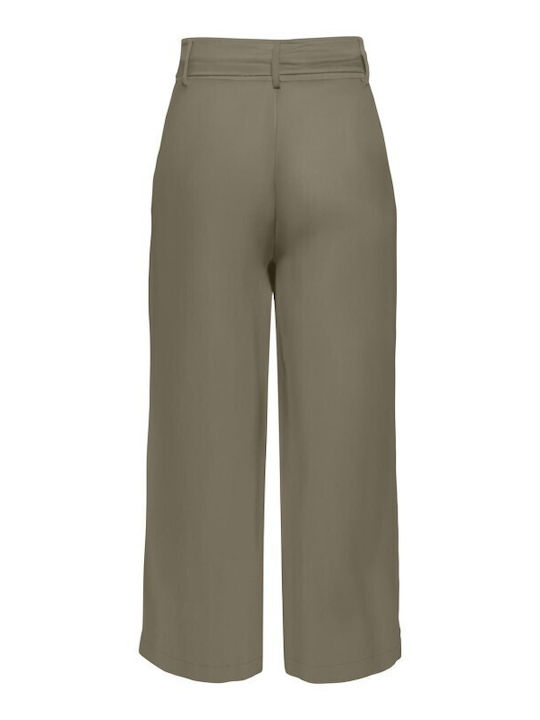 Only Women's High Waist Linen Trousers Brown