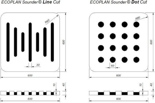 Audiodesigner Ecoplan Sounder Sound Absorbing Panel (1pcs) 60cm x 60cm x 40mm in Gray Color