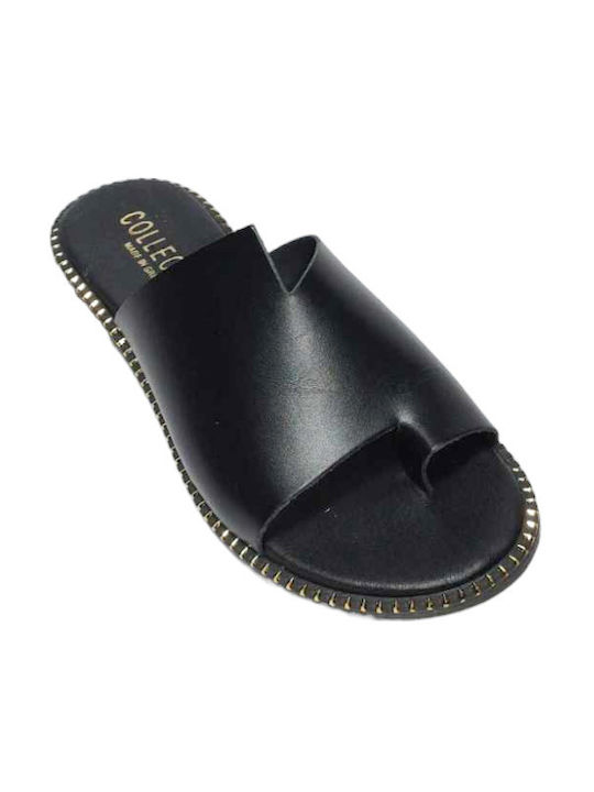 Gk Shoes Leather Women's Flat Sandals in Black Color