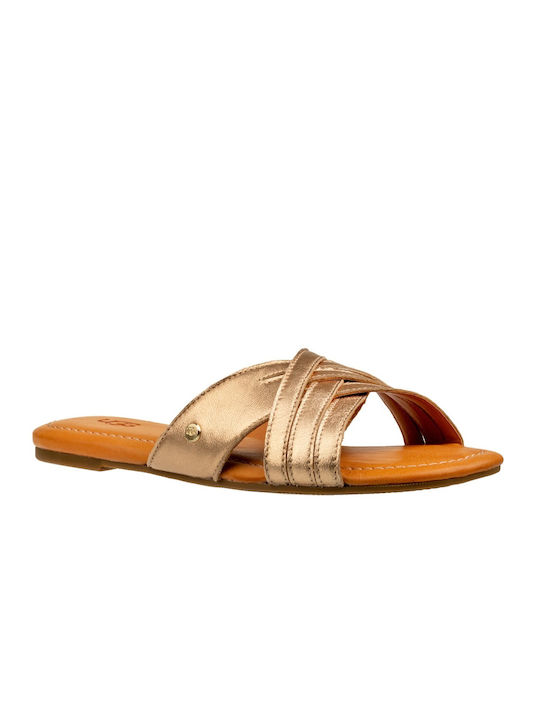 Ugg Australia Leather Women's Flat Sandals Flatforms in Gold Color