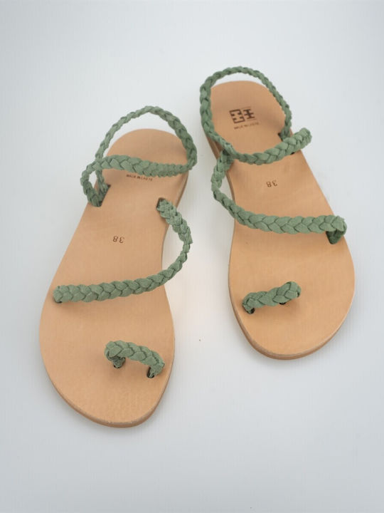 XX Gramvousa Leather Women's Flat Sandals in Green Color