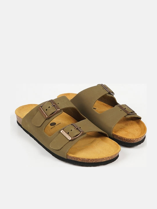 Leather Women's Flat Sandals Anatomic Nobuck Kaki