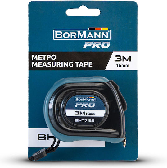 Bormann Pro BHT7125 Tape Measure with Auto-Rewind and Magnet 16mm x 3m