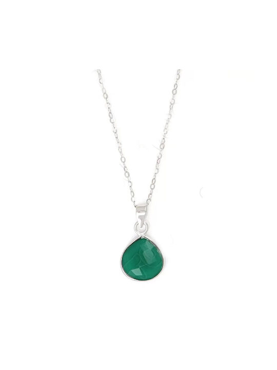 Women's silver necklace 925 ONE plated with green cubic zirconia stone XN803-09