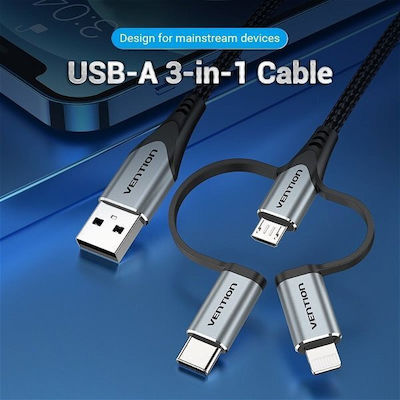 Vention USB zu Micro-USB / Typ-C / Blitzschlag Kabel Gray 1m (S9908504)