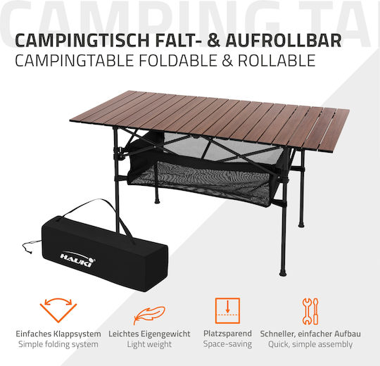 Hauki Table Aluminum for Camping Foldable 118x55x64.5cm Brown