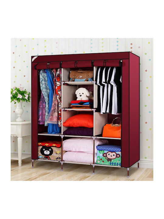 1014 Fabric Wardrobe with Zipper and Shelves in Red Color 130x45x175cm