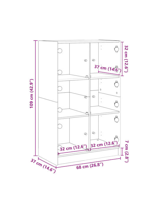 Wohnzimmer Vitrine aus Spanplatte mit Verglasung in Grau 68x37x109cm