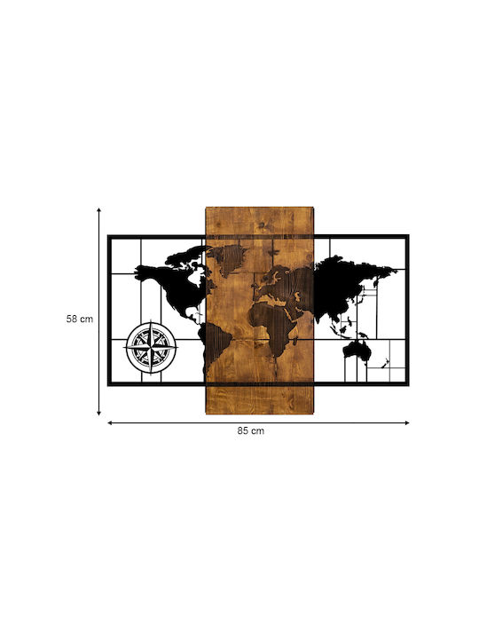 Megapap 3D Mixed Art World Map Μαύρο από Ξύλο 85x3x58cm