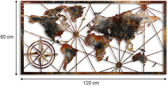 Megapap Декоративно Стенно Украшение World Map Черно от Метал 120x1.5x60см