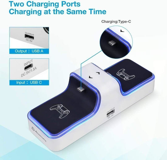 Suport De Încărcare Pentru 2 Controlere PS5 Alb