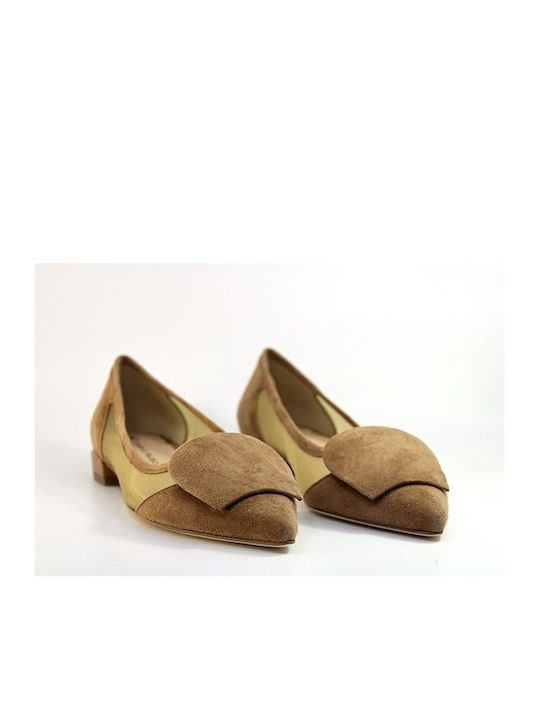 Fabio Rusconi Suede Pointy Ballerinas Tabac Brown