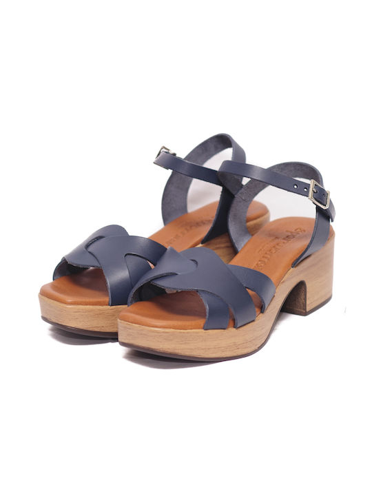 Sparwoman Sparwoman Women's Leather Ankle Strap Platforms Blue