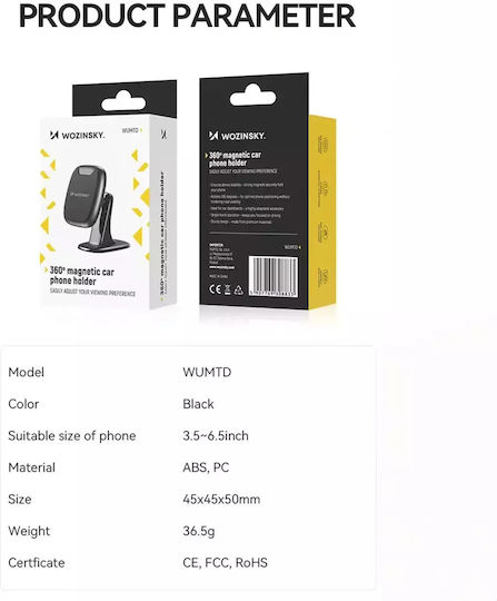 Wozinsky Car Mobile Mount with Magnet Black