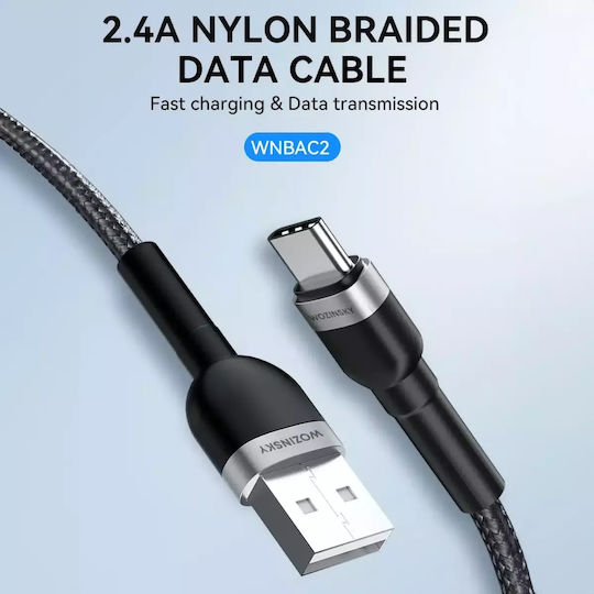 Wozinsky Плетен USB 2.0 Кабел USB-C Мъжки - USB-A Черен 2м WNBAC2