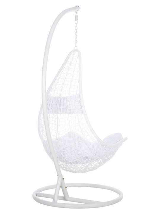 Hängende Garten & Veranda Schaukel mit Kissen Sessel Rattan Weiß L95xB95xH195cm