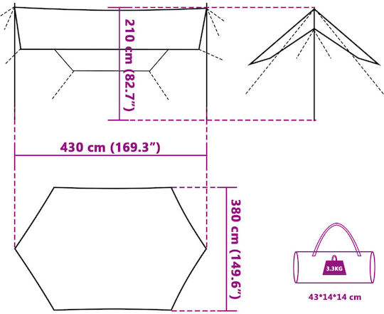 vidaXL Δάπεδο για Σκηνή Camping Πράσινο 430x380εκ.