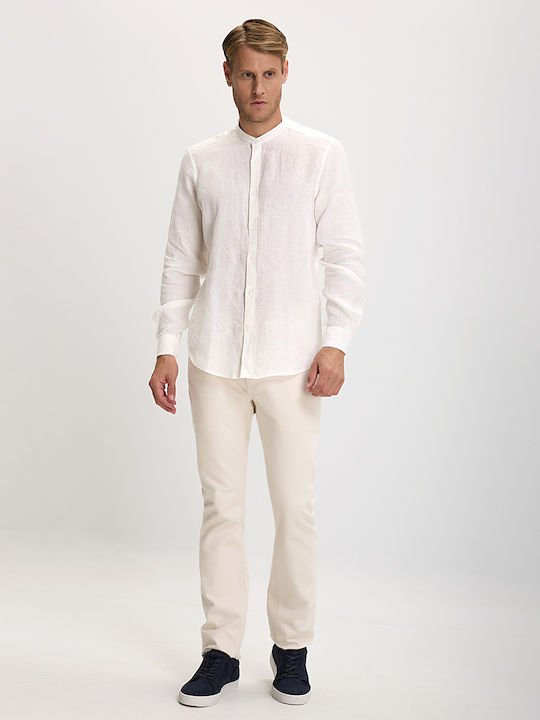 Vardas Men's Shirt Long Sleeve Linen White