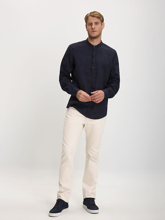 Vardas Men's Shirt Long Sleeve Linen dark blue