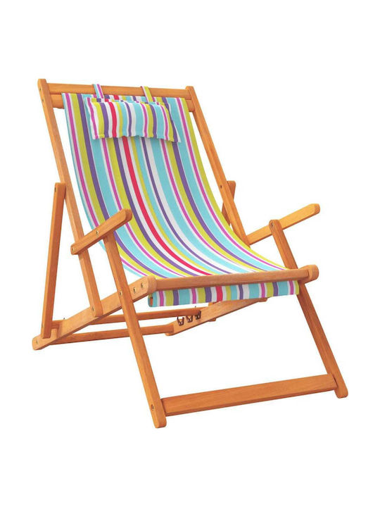 Deckchairs Wooden with Multicolour Fabric 2pcs 60x112x81cm