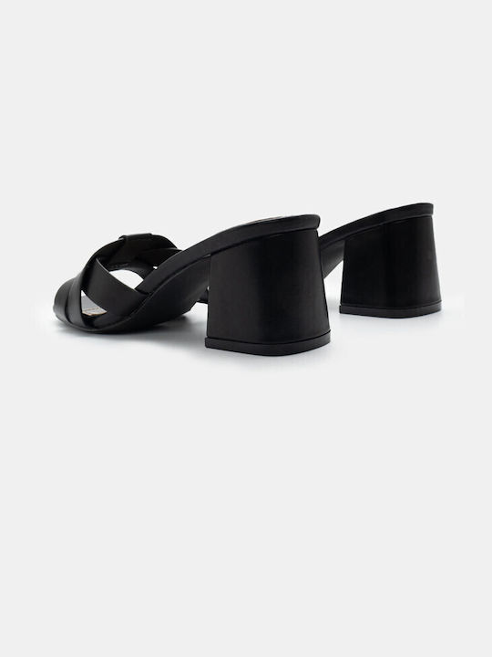 Luigi Heel Leather Mules Black