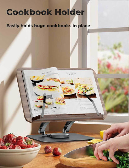 Tounee Rs03 Reading Stand Adjustable & Rotating 360° Stable Stand for Recipe Books, Music Notebooks, Art & Painting, and Tablet Side Clip Page Holder & Foldable Easy Storage Gray