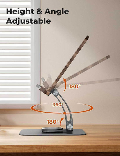 Tounee Rs03 Reading Stand Adjustable & Rotating 360° Stable Stand for Recipe Books, Music Notebooks, Art & Painting, and Tablet Side Clip Page Holder & Foldable Easy Storage Gray