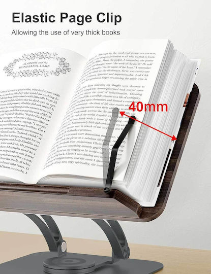 Tounee Rs03 Reading Stand Adjustable & Rotating 360° Stable Stand for Recipe Books, Music Notebooks, Art & Painting, and Tablet Side Clip Page Holder & Foldable Easy Storage Gray
