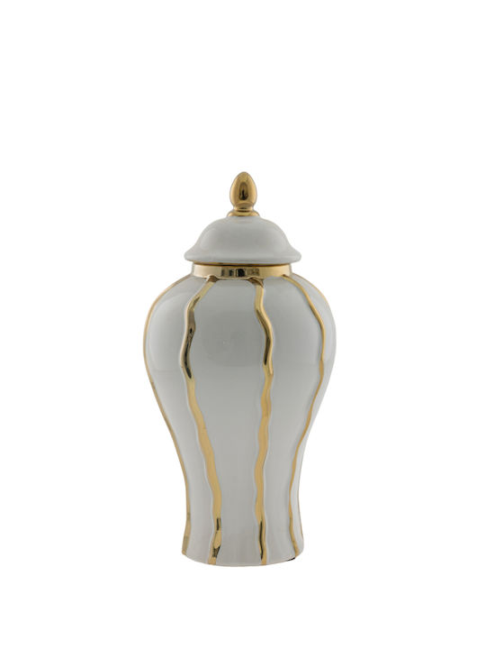 Zen Kollektion Dekorative Keramikvase Weiß Gold Streifen Φ18x36cm 49734