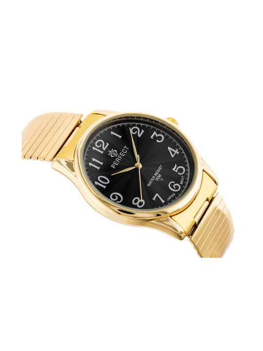 Perfect Ανδρικό Ρολόι 34mm Μπαταρίας με Χρυσό Μεταλλικό Μπρασελέ