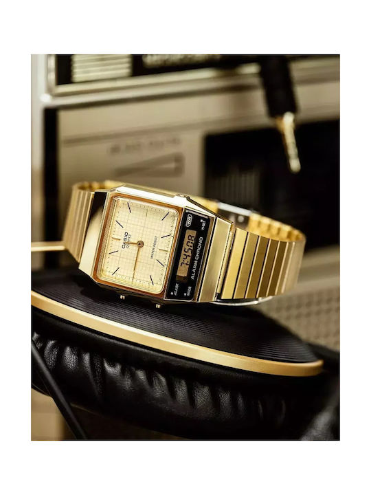Casio Αναλογικό/Ψηφιακό Ανδρικό Ρολόι 32mm Μπαταρίας με Χρυσό Μεταλλικό Μπρασελέ