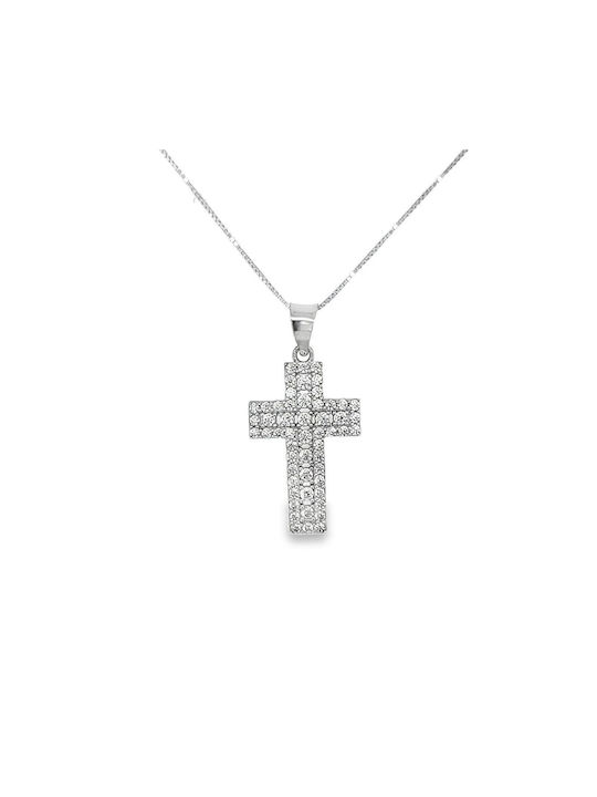 Xryseio Weißgold Kreuz 14K mit Kette