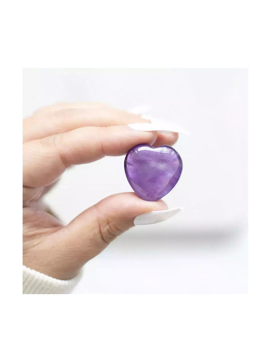 Ημιπολύτιμος Λίθος Αμέθυστου Heart Worry Stone Σχήμα Καρδιάς