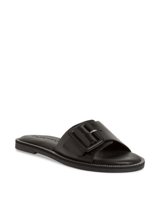 Tamaris Leather Women's Flat Sandals in Black Color