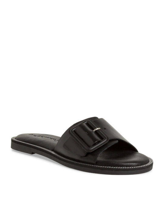 Leather Women's Flat Sandals in Black Color