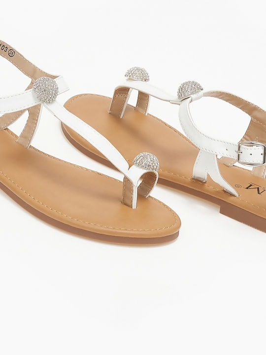 Sandals with Rhinestone Elements White