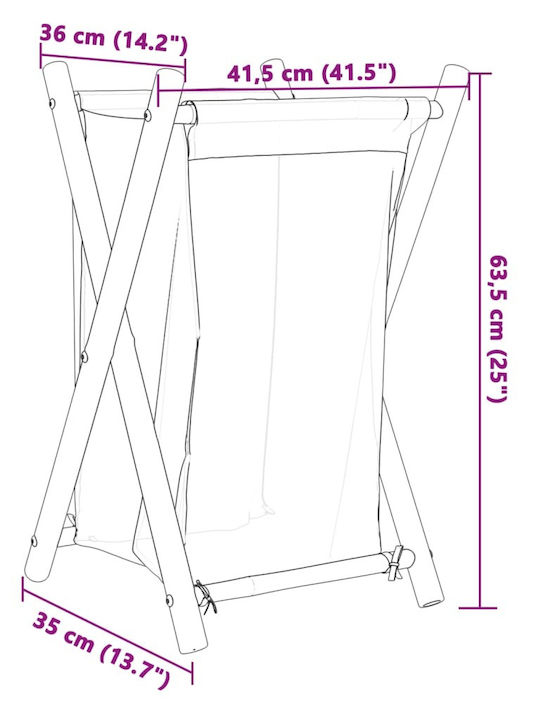 vidaXL 368034 Καλάθι Απλύτων Bamboo Πτυσσόμενο 41.5x36x63.5cm Μπεζ