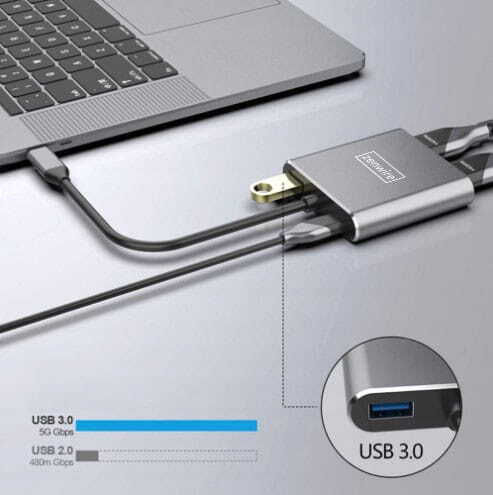 Zenwire Μετατροπέας USB-C male σε HDMI 2x female Γκρι 1τμχ 1022000745