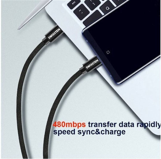 Swissten Textile Regular USB 2.0 Cablu USB-C bărbătesc - USB-C Negru 2m (71528201)