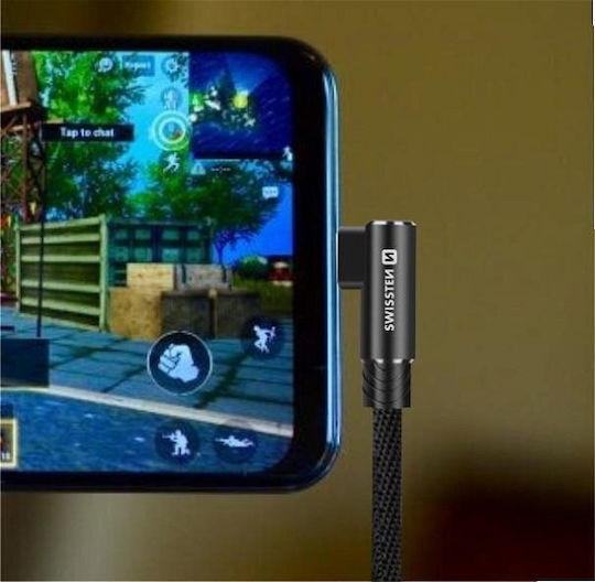 Swissten Textile USB 2.0 Cable USB-C male - USB-A Μαύρο 1.2m