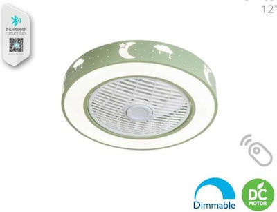 Lineme Menta Ventilator de Tavan 50cm cu Lumină și Telecomandă Verde