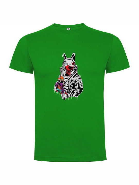 iLovePrints Masked Bunnypunk Warrior T-shirt Green