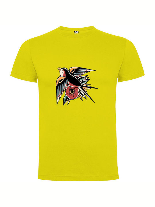 iLovePrints Flower-beaked Bird Tattoo T-shirt Yellow